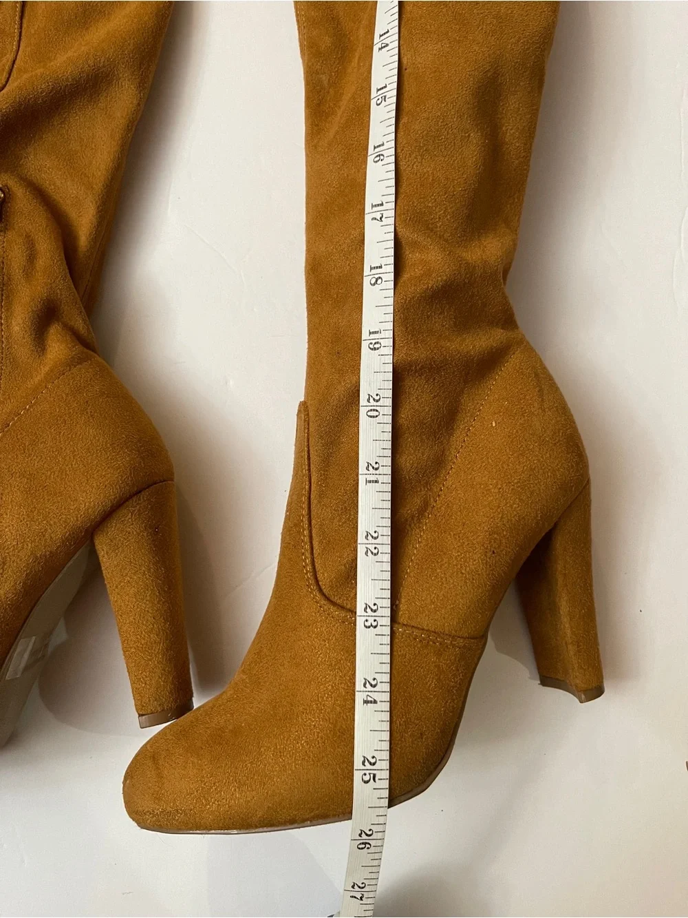 Camel Faux Suede Over The Knee Block Heel Boots Lace Back OTK Boots